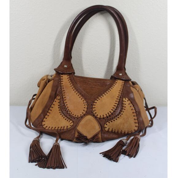 VTG Zac Posen Leather Shoulder Bag Y2K Brown Tassle Boho Festival